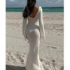 European-American V-Neck Hollow Texture Long-Sleeve Beach Dress