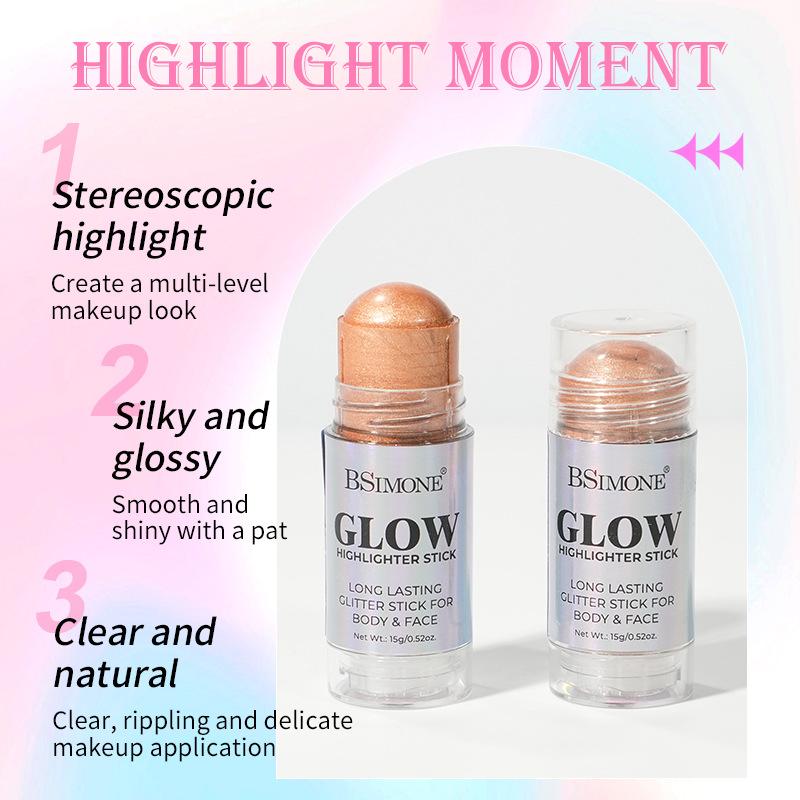 Bsimone 3D Face Brightening Highlighter Bar Cosmetic Face Contour Bronzer Shimmer Highlighter Stick Concealer Cream Makeup Tool