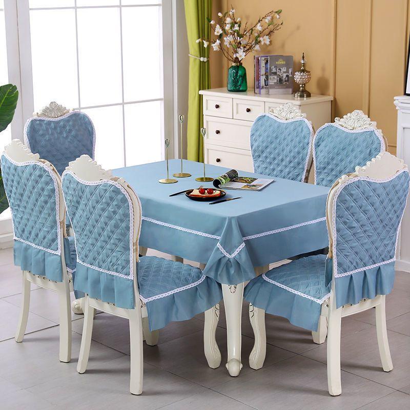 

Style Chair Cover Dining Chair Cushion Dining Table and Chair Cover Chair Back Suit Household Minimalist Fabric Chair Cover All Year Round Neutral European plain blue 1 cushion +1 backrest