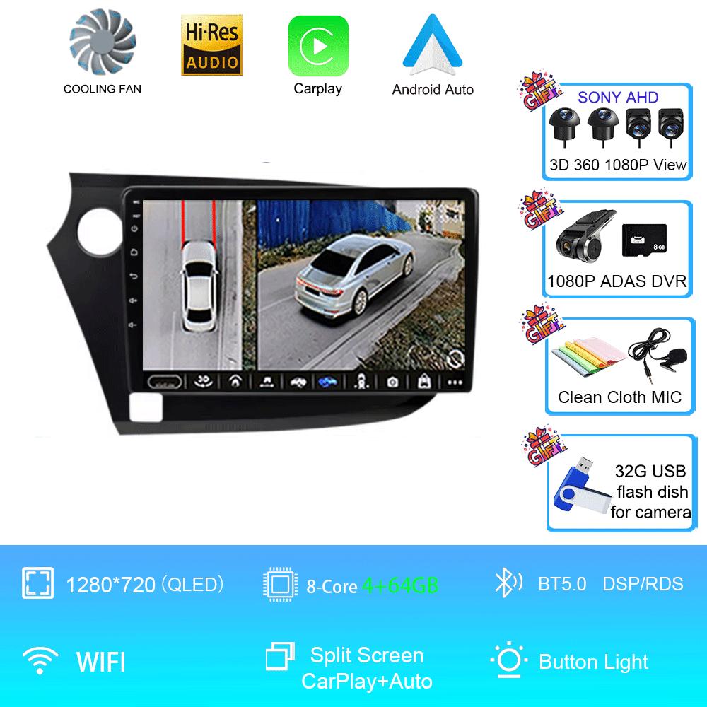 9" Android 14 For HONDA INSIGHT 2009 - 2014 Navigation GPS Carplay Multimedia Player Car Radio Auto Stereo 2din DVD 360 Camera