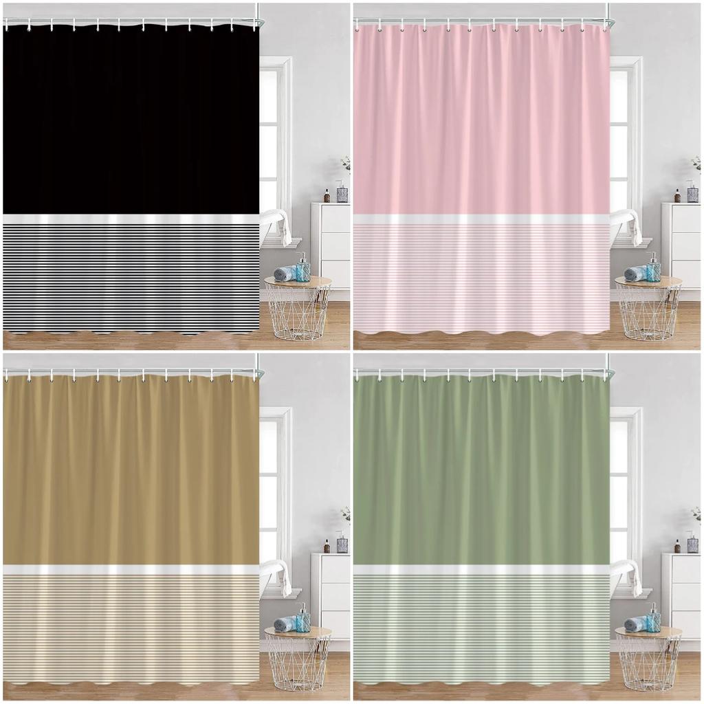 Solid Striped Shower Curtain Pink Yellow Blue Green Pattern Modern Simple Bath Curtains Polyester Cloth Home Bathroom Decoration