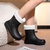 Woman Flat Sole High Top Rain Boots Thick Sole Non slip Round Toe Waterproof Detachable Cotton Cover Keep Warm Work Shoes