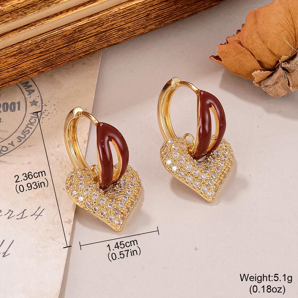 New Year's Hong Kong Style Earrings Women's Zircon Love Lava Ankara Red Premium Sense Drip Oil Stud Earrings Free White Geometric Earrings