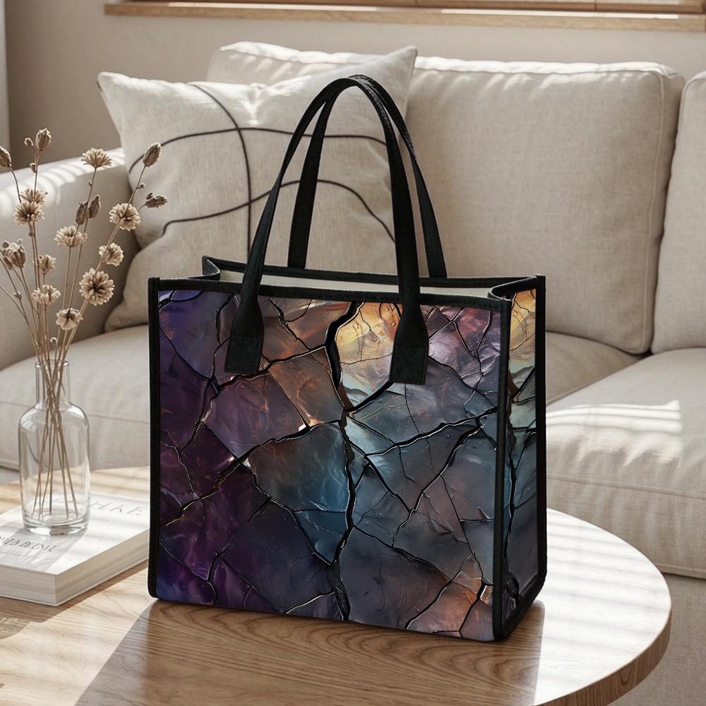 Iridescent Cracked Texture Tote Bag Fashion Daily Casual Shopping Carry Handbag