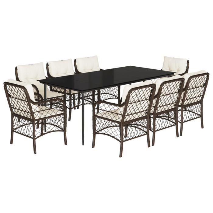 VidaXL 9-Piece Garden Dining Set with Cushions, Patio Table and Chairs, Outdoor Furniture Terrace, Modern, 3212116