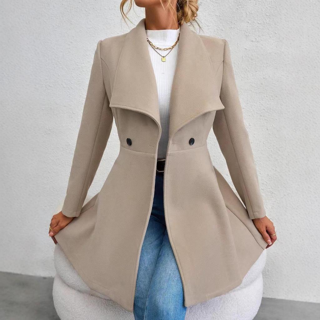 European Autumn/Winter Slim Fit Mid-length Woolen Coat for Women - Elegant Lapel Style