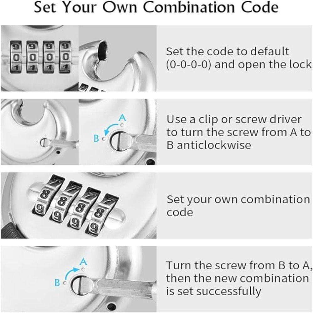 Safety Combination Lock Stainless Steel Discus Padlock 4 Digit (3inch) Round Cake Lock Outdoor