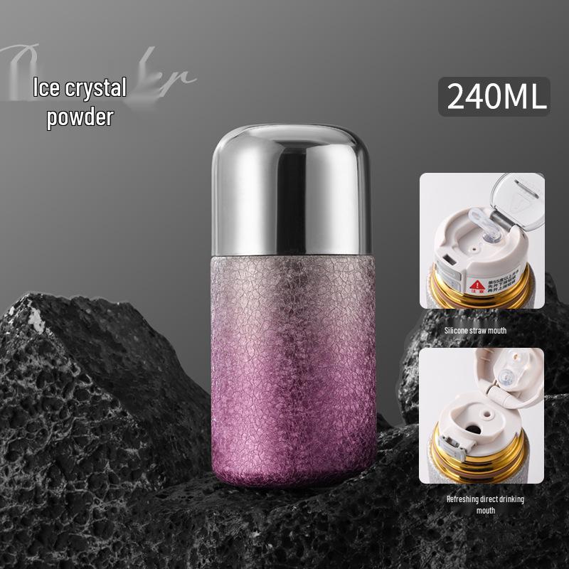 Trendy Titanium-Coated Pocket Thermos: Ice Flower Straw Cup – Cute, Compact, and Portable for Outdoor Use