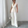 Women's Business 2 Piece Outfits Casual Sleeveless Blazer Vest Wide Leg Pants Suit Set Dressy Office Work Set