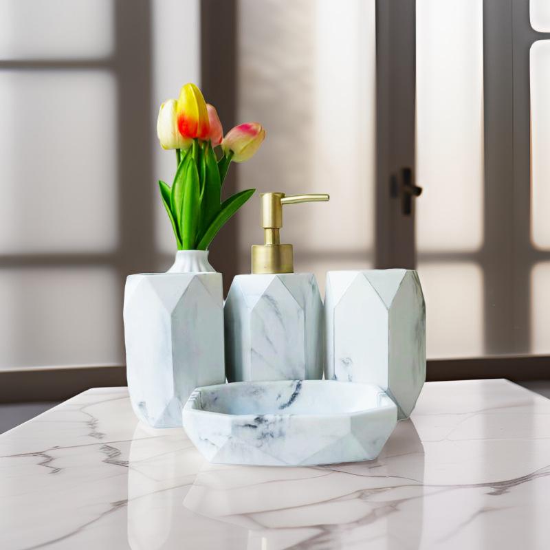 Creative bathroom marble four piece set toothbrush cup soap box hand sanitizer bottle toothbrush cup bathroom set resin