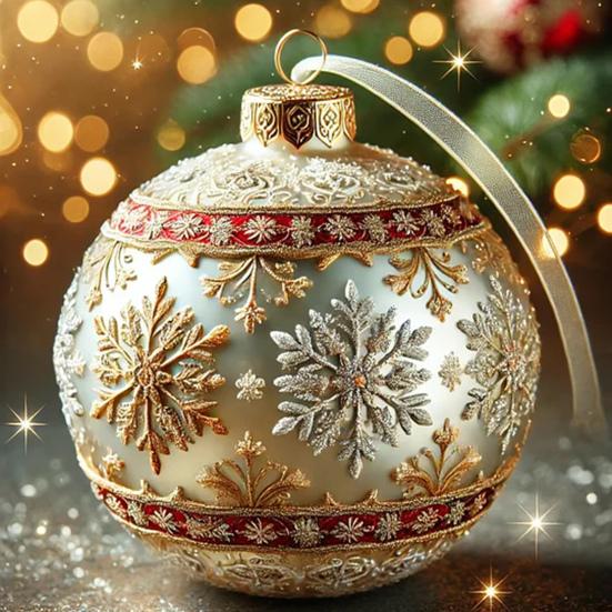Elegant 2D Fairy Tale Planet Christmas Ornament with Snow Globe and Reindeer Motif