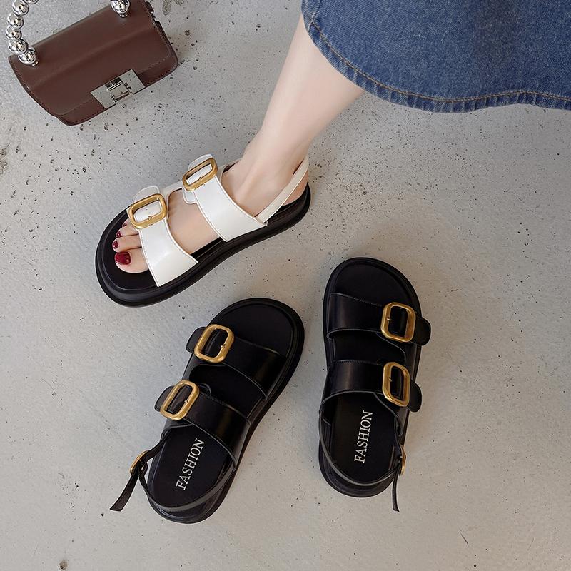 Metal Pin Buckle Women's Sandals Summer Fashion Casual Flat Sandals Simple Versatile Ladies Platform Sandals