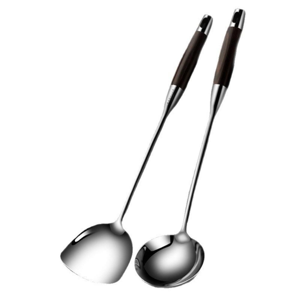 Stainless Steel Kitchen Utensil Set Wooden Handle Long Slotted Turner Anti Scald Professional Spoon Ladle Colander Restaurant