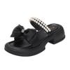 New Flip-flops, 2024 Summer Wear Muffin Platform College Bow Open-toed Pearl Women's Shoes, Campus Fashion Sandals