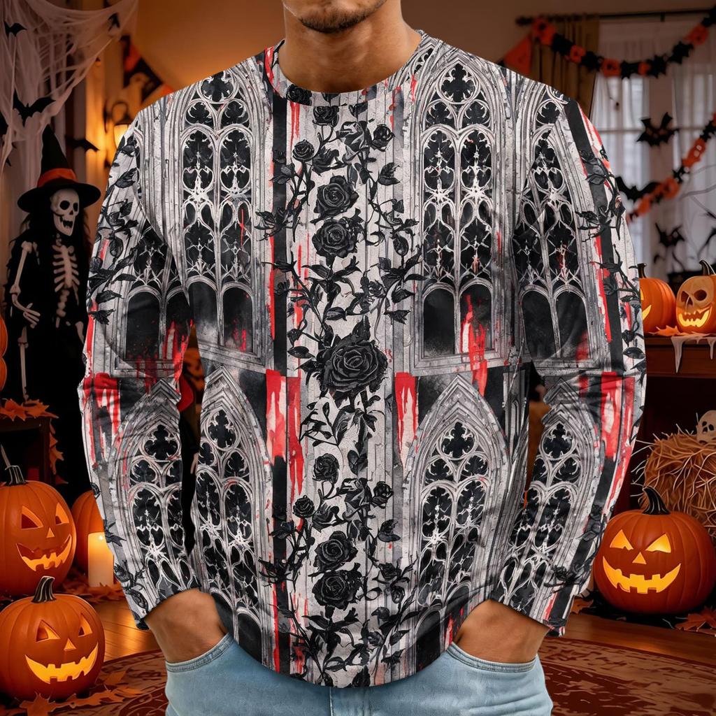 Men's Halloween Print Round Neck Long Sleeve T-Shirt