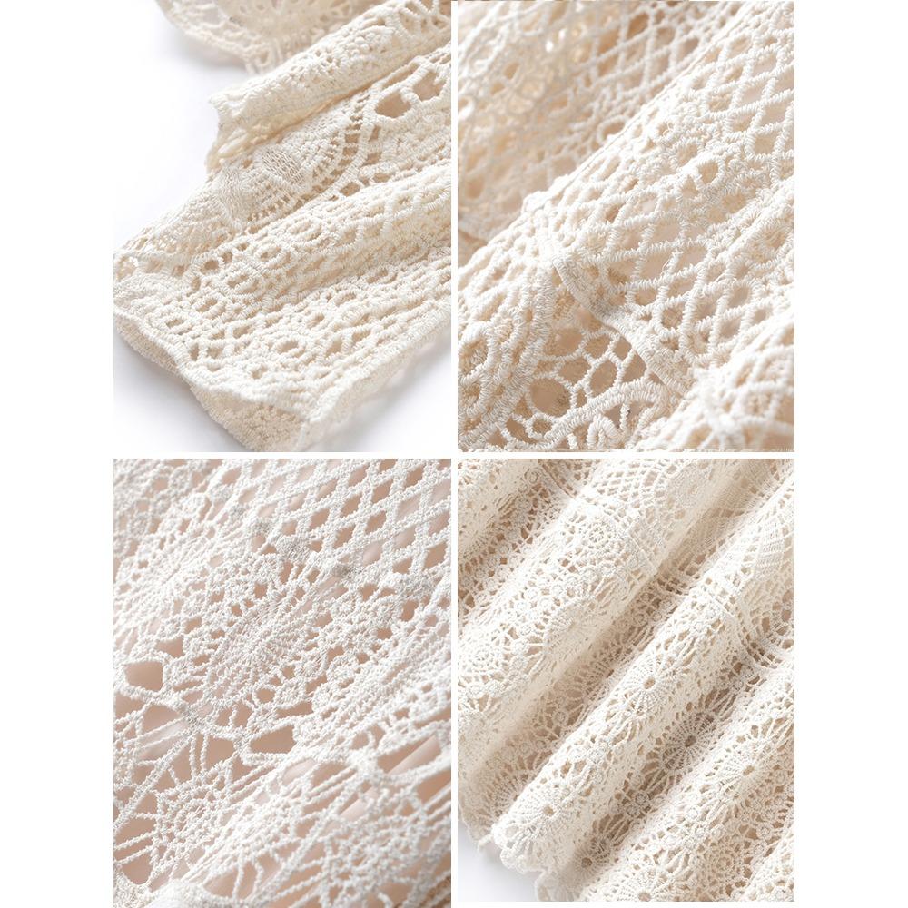 DIMANAF 2025 Skirt Suit Women  Beach Short Sleeve Lace Knitting Hollow Out Sexy O-Neck Hollow Summer Style Tops Tees Loose Basic