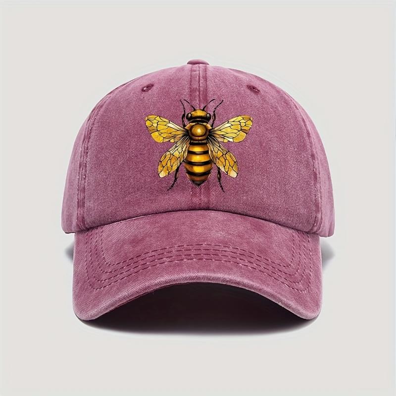 1pc Unisex Urban Style 100 Cotton Baseball Cap with Bee Print Vintage Wash Adjustable Snap ClosureAppropriate for Any Season