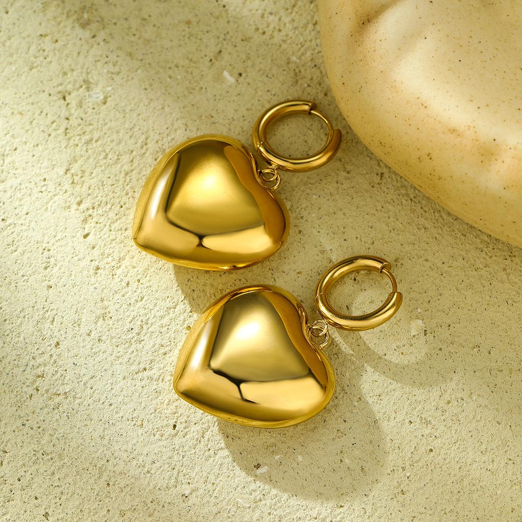 GEMCHIC Women's Heart Shape Stainless Steel Earrings Gold Silver Dangle Drop Jewelry