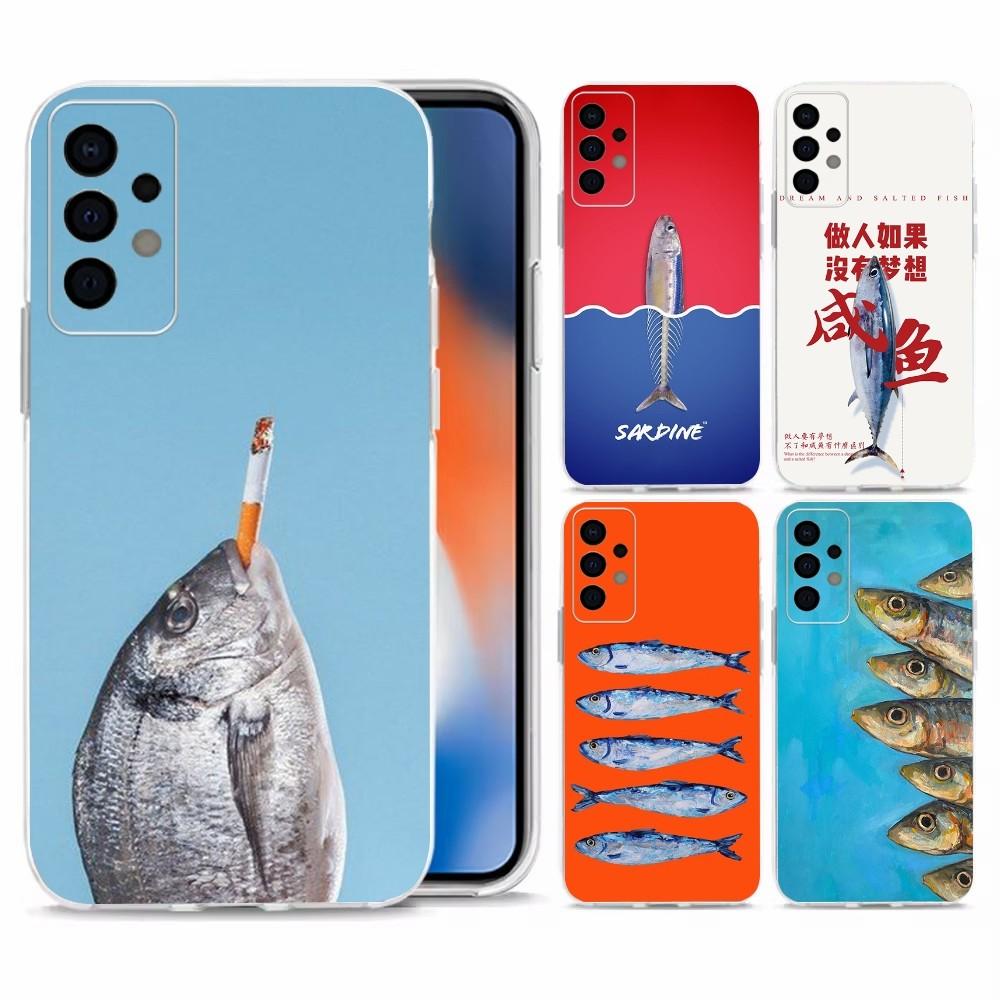 Fish Sardine Painting Art Phone Case For Samsung Galaxy A71,70,52,40,51,31,A50,21S,30S,Note20ultra Transparent Cover