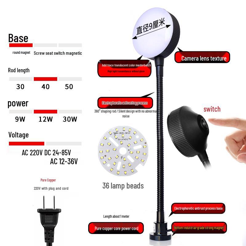 LED Work Light with Magnetic Base for Machine Tools - 220V, 24V