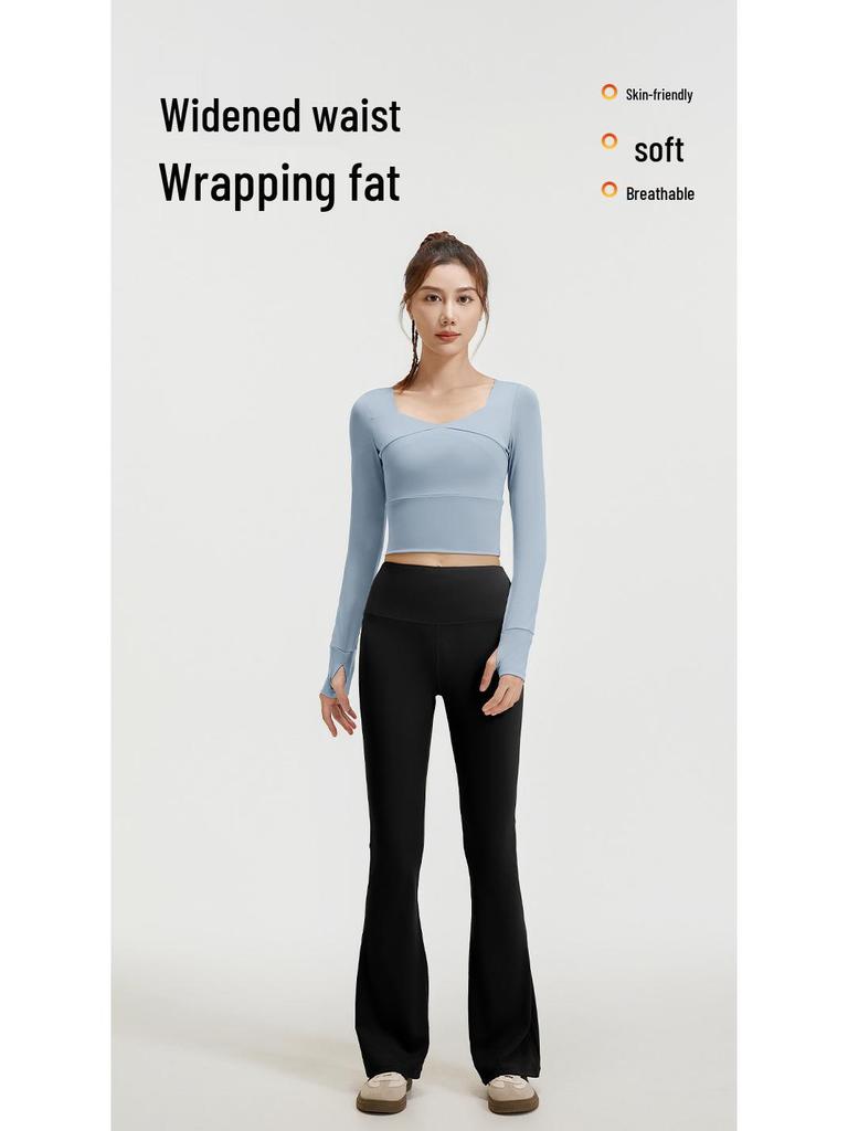 High Elastic Quick Dry Slimming Yoga Set: Long Sleeve T-shirt & Flared Pants for Spring and Autumn Workouts