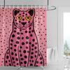 Pink Cat Shower Curtain, Black Spots & Multicolor Dots Design, Waterproof Bathroom Decor For Modern & Playful Homes