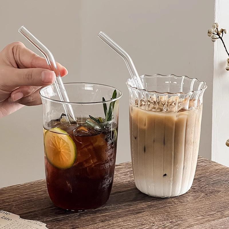 INS Stripe Cold Coffee Mug Creative Glass Cups Ice Juice Cocktail Drinking Cup Glass Drinkware Water Bottle Home Accessories
