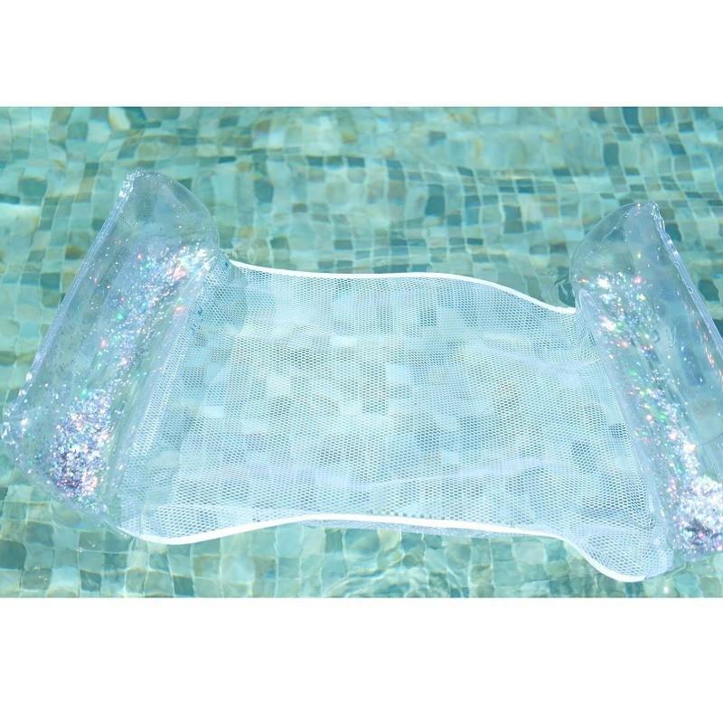 Hot Selling Pvc Transparent Floating Chair With Glitter Inflatable Hammock For Adults 130*70cm Oval