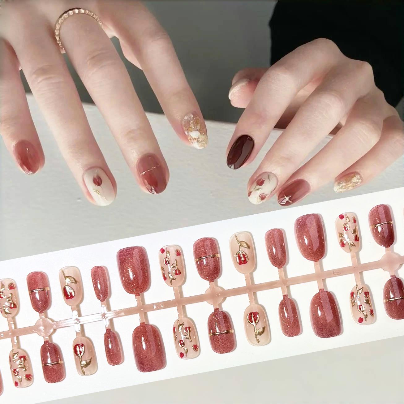 

Rose Hawthorn Red Glitter Nail Art Patches - Retro Chinese Style