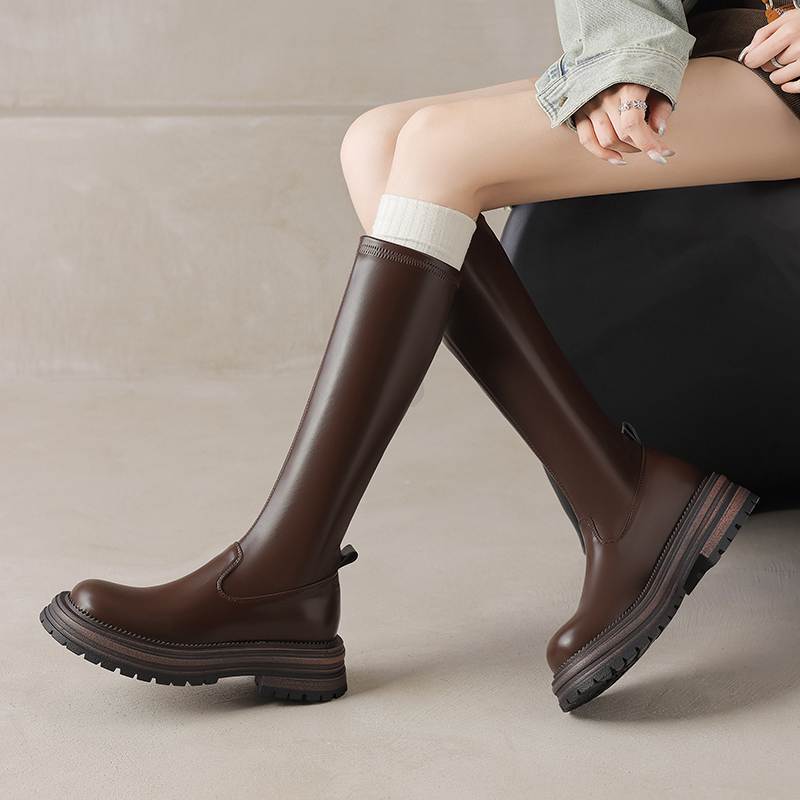 Krazing Pot Microfiber Autumn Winter Shoes Thick Bottom Platform Size 43 Long Boots Zipper Punk Style Thigh High Boots