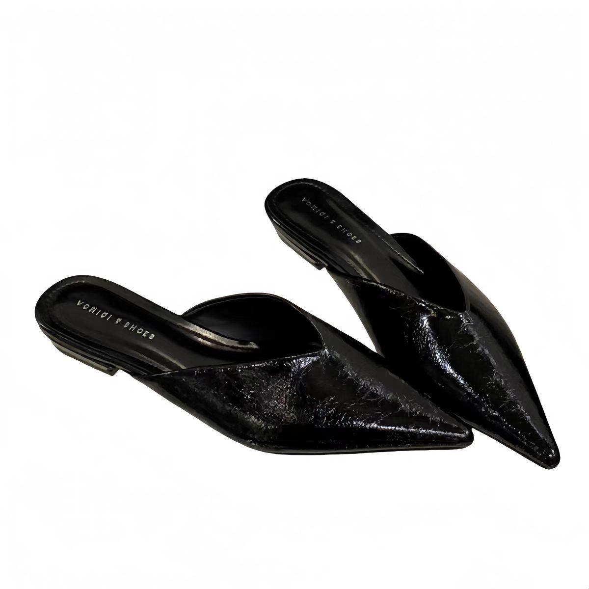 

Soft Leather Soft Slip Pointed Toe Slip-on Slippers for Women Summer Fashion Outside Wear Wedge Heel Baatou Slip Sandals 35 чорний