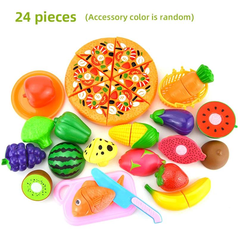 Cutting Food Kitchen Toys Set Simulate Fruit Vegetable Accessories with Shopping Basket Role Play Education Toy for Toddler Gift
