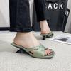 French high-heeled niche slippers women's shoes 2025 spring and summer new Internet celebrity versatile square toe sandals
