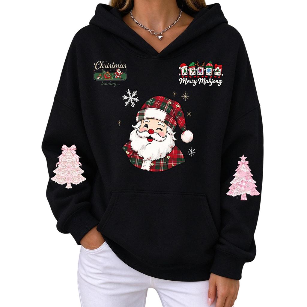 Women's Casual Christmas Print Long Sleeve Hoodie Pullover Sweatshirt for Everyday Wear