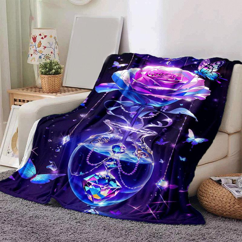 1pc Rose Printing Lightweight Flannel Blanket, Comfortable and Warm Blanket, for Camping Sofa Bed and Couch Office, Suitable for Gift Blanket