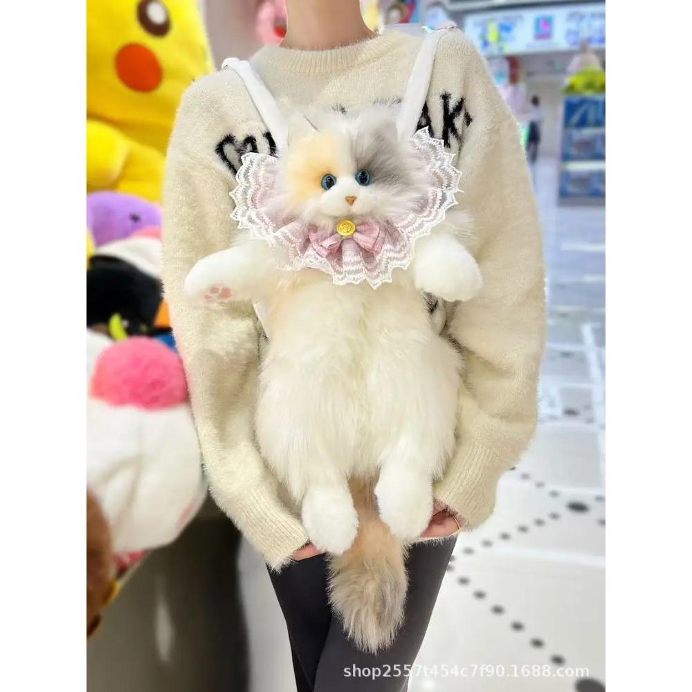 Rucsac Nou Super Realist cu Trei Flori Pisică, Lucrat Manual, Drăguț, Păpușă de Pluș Pisică, Geantă de Cumpărături, Depozitare de Călătorie, Geantă de Machiaj, Cadou