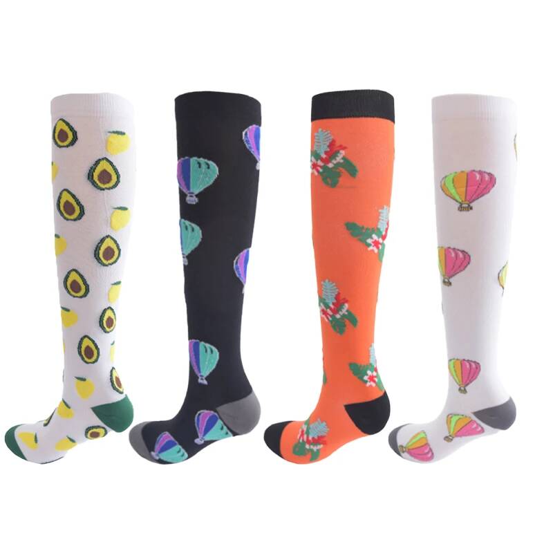 Sport Compression Stockings Pattern Stripes Dots Plant Fruits Animals Balloon Flamingo Monkey Pressure Compress Socks