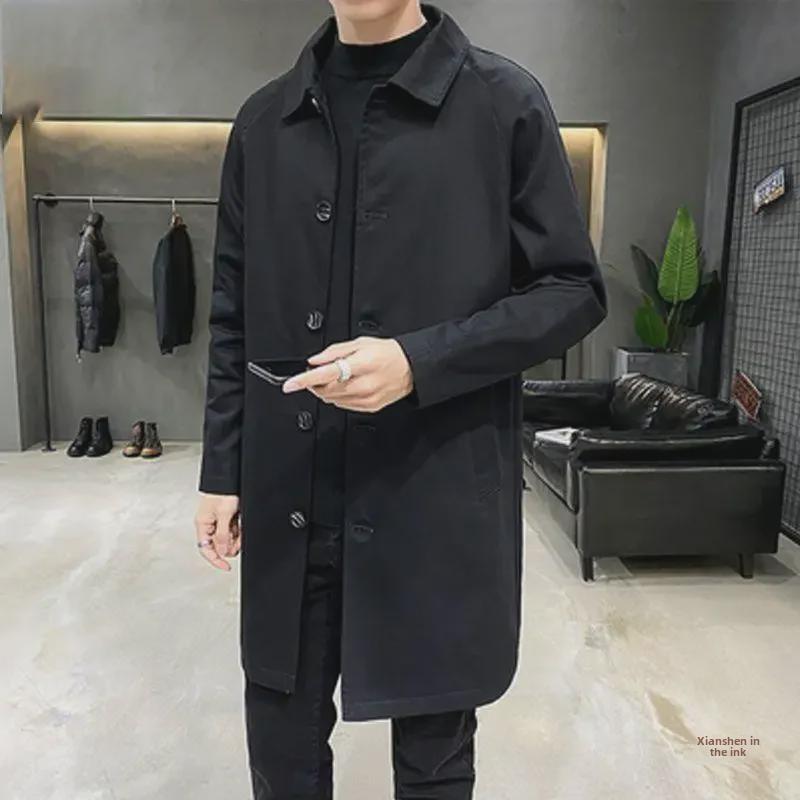 Men's Yamamoto Style Loose Lapel Windbreaker - Mid-Length, Over-the-Knee, Spring/Autumn, Business Casual, Thin, Large Sizes Available