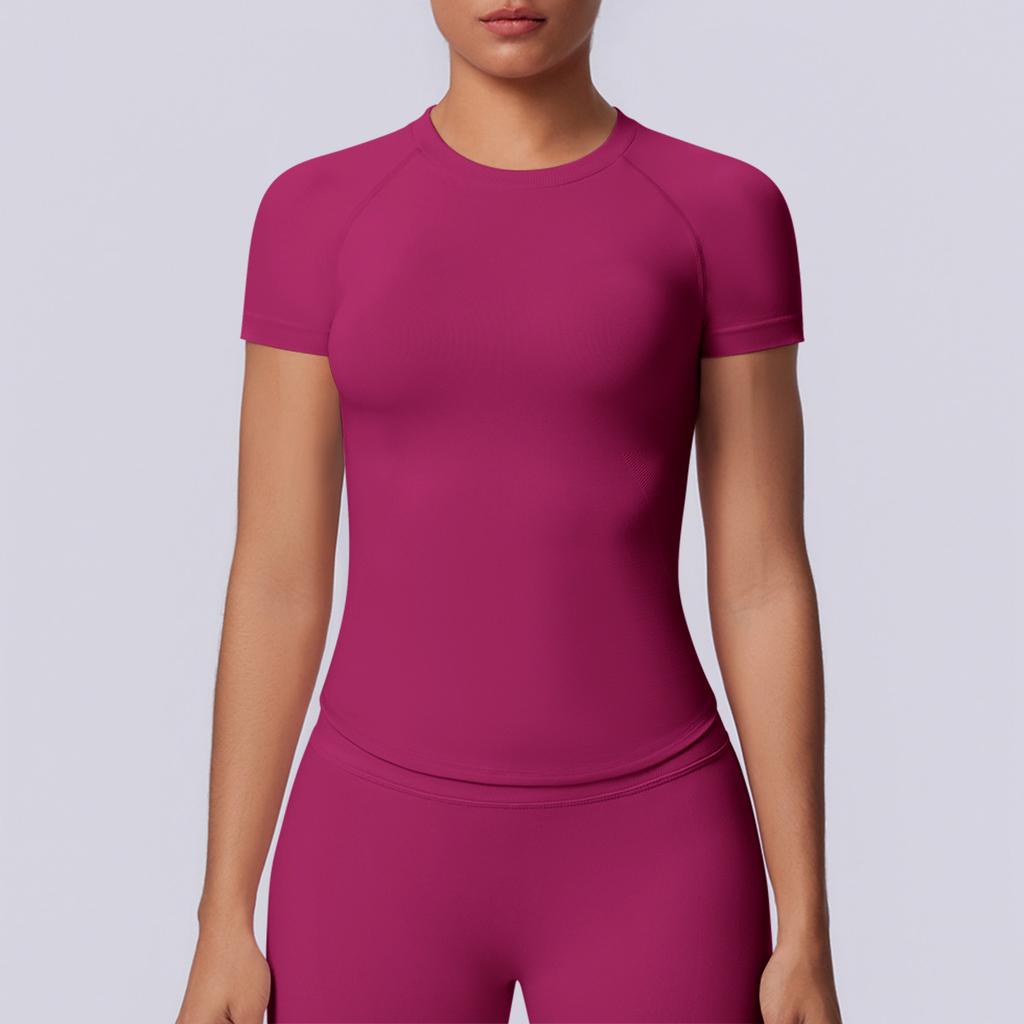 European and American seamless solid color tight high elastic breathable T-shirt sports running fitness yoga clothes top women