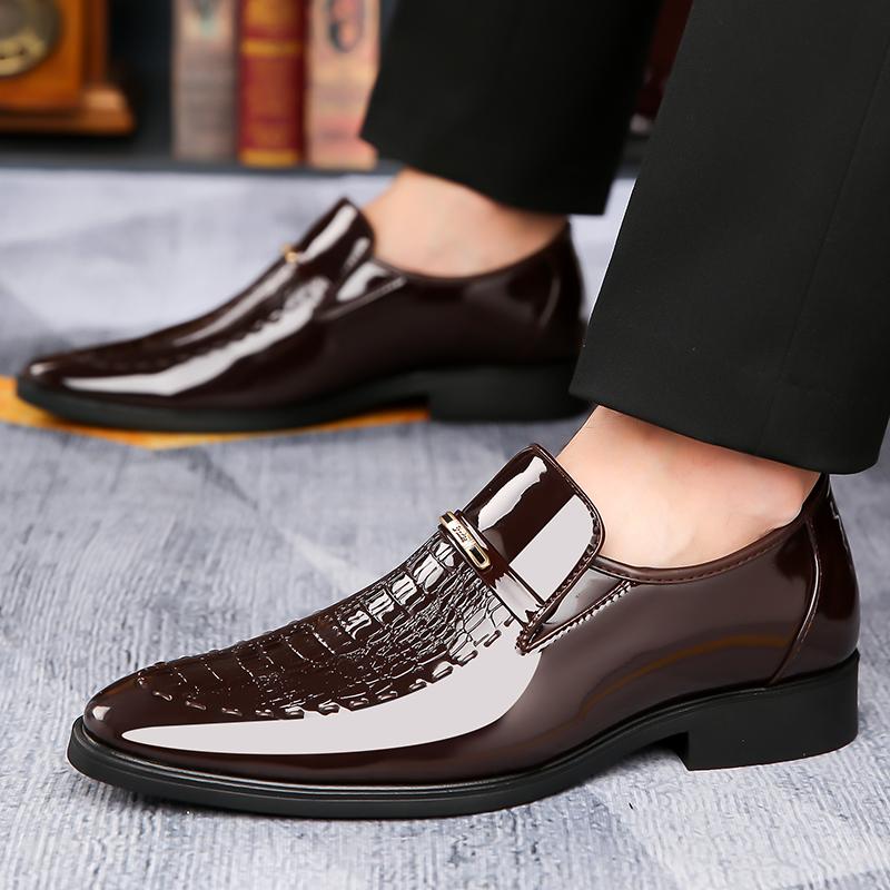 Business Formal Dress Shoes Men Big Size 48 Brown Luxury Leather Loafers Male Slip-on Italian Pointed-Toe Designer Oxford Shoes