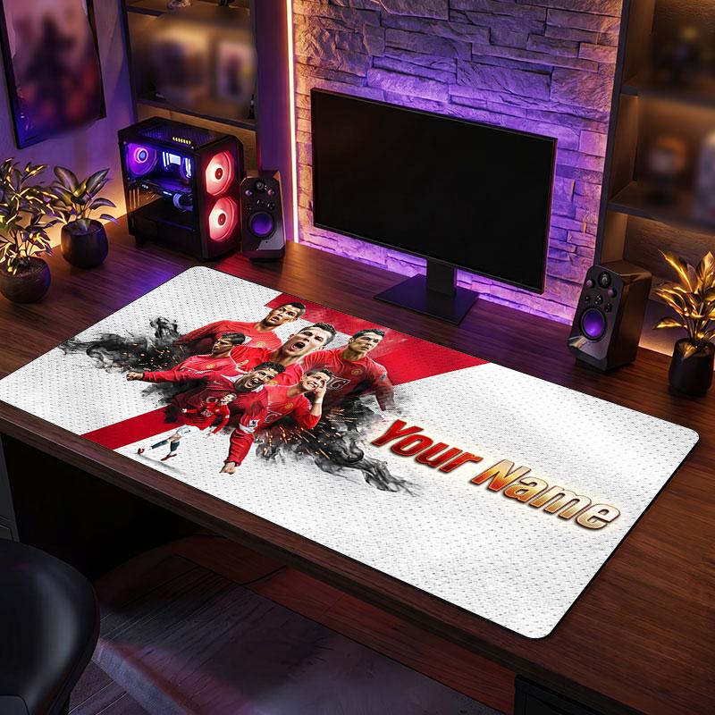 Tappetino Mouse Grande Personalizzato Cristiano Ronaldo, Stampa Testo Nome Personalizzato, Tappetino Scrivania Antiscivolo Logo Calcio Regalo Gaming