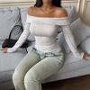 Baifen Zhi Yi European & American 2025 Spring/Autumn Sexy Slim-Fit Solid Color Off-Shoulder Long Sleeve T-shirt