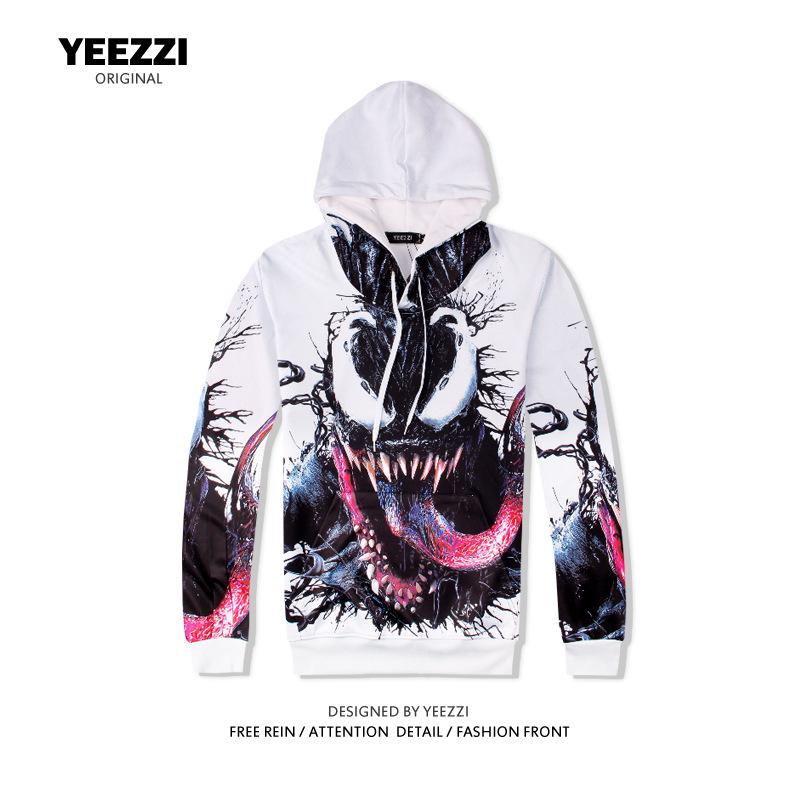 Set mikiny s kapucí a kalhot s digitálním potiskem Žralok Venom - Unisex Podzimní/Zimní Edice pro Pár