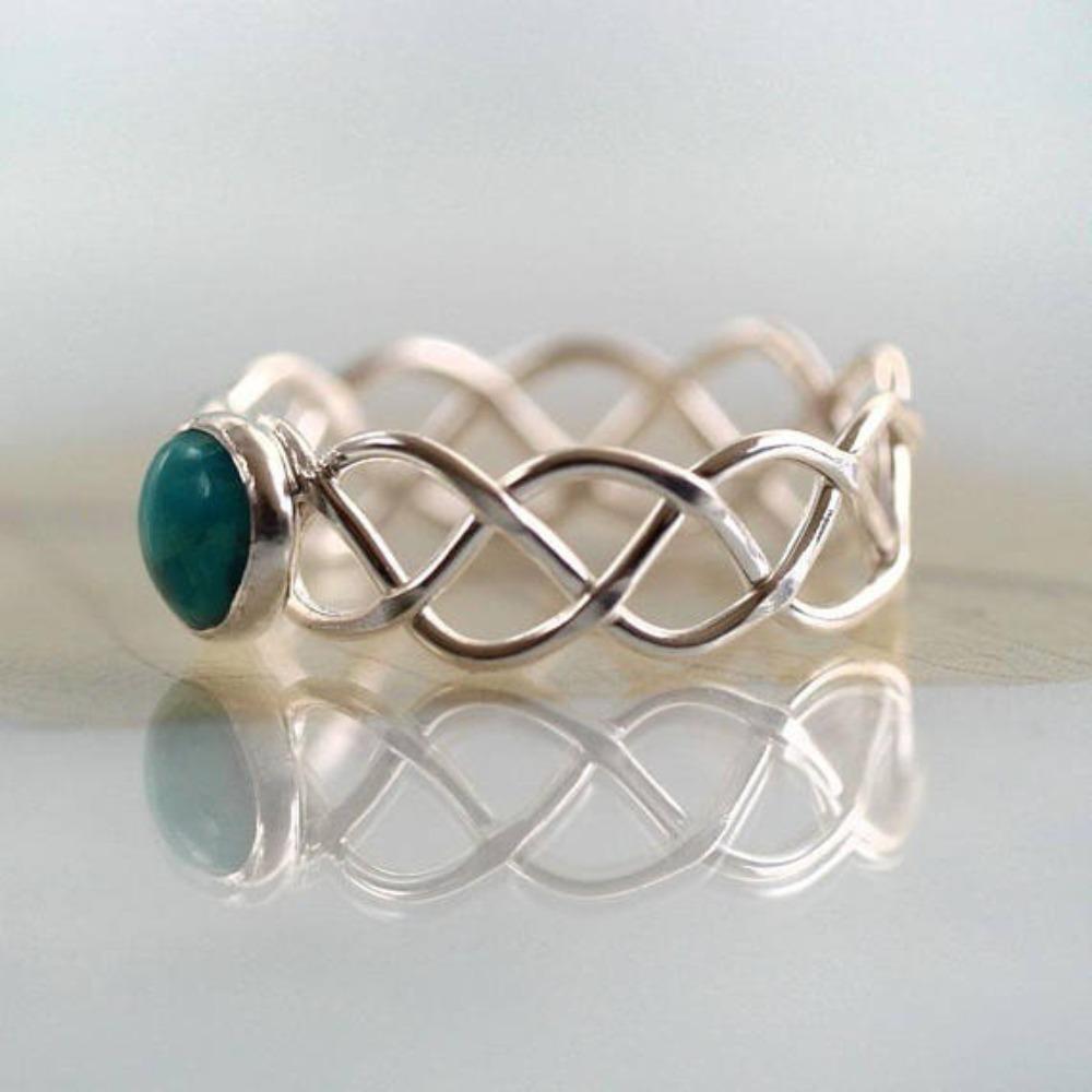 Twisted Rope Turquoise Ring for Women 14k Gold Plated Creative Handmade Jewelry