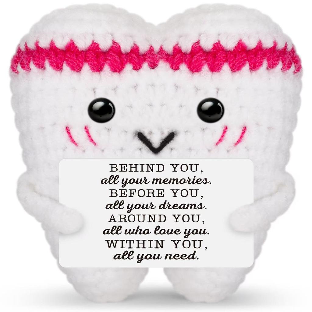 Funny Crochet Positive Energy Tooth Doll With Card Home Room Decoration Handmade Knitted Tooth Desktop Ornament Christmas Gifts