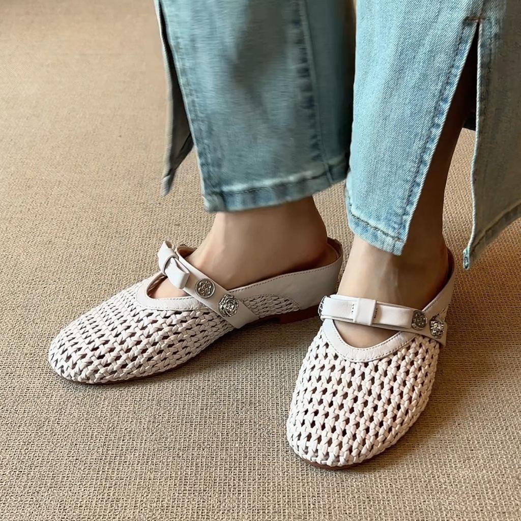 Lederversion! Baotou coole Hausschuhe Damen Sommerbekleidung vielseitige faule Ein-Pedal-Pendel-Einzelschuhe erhöhen die Höhe um die Hälfte