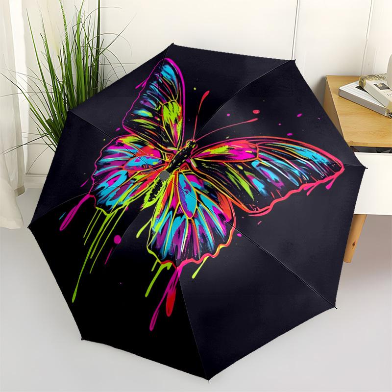 1pc Butterfly Neon Automatic Folding Umbrella - Compact 8-Rib Design, Durable Plastic & Iron, Lightweight for Outdoor Daily Use034