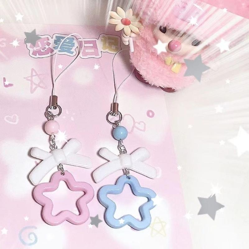 Acrylic Bows Keychain Pendant Multicolor Pentagrams Pendant Key Chains Fashionable Decoration for Phones Car Keys Bags