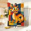 Art Illustration M-Mondrian Loong Throw Lightweight  Flannel Blanket Soft Skin-Friendly For Summer Cooling