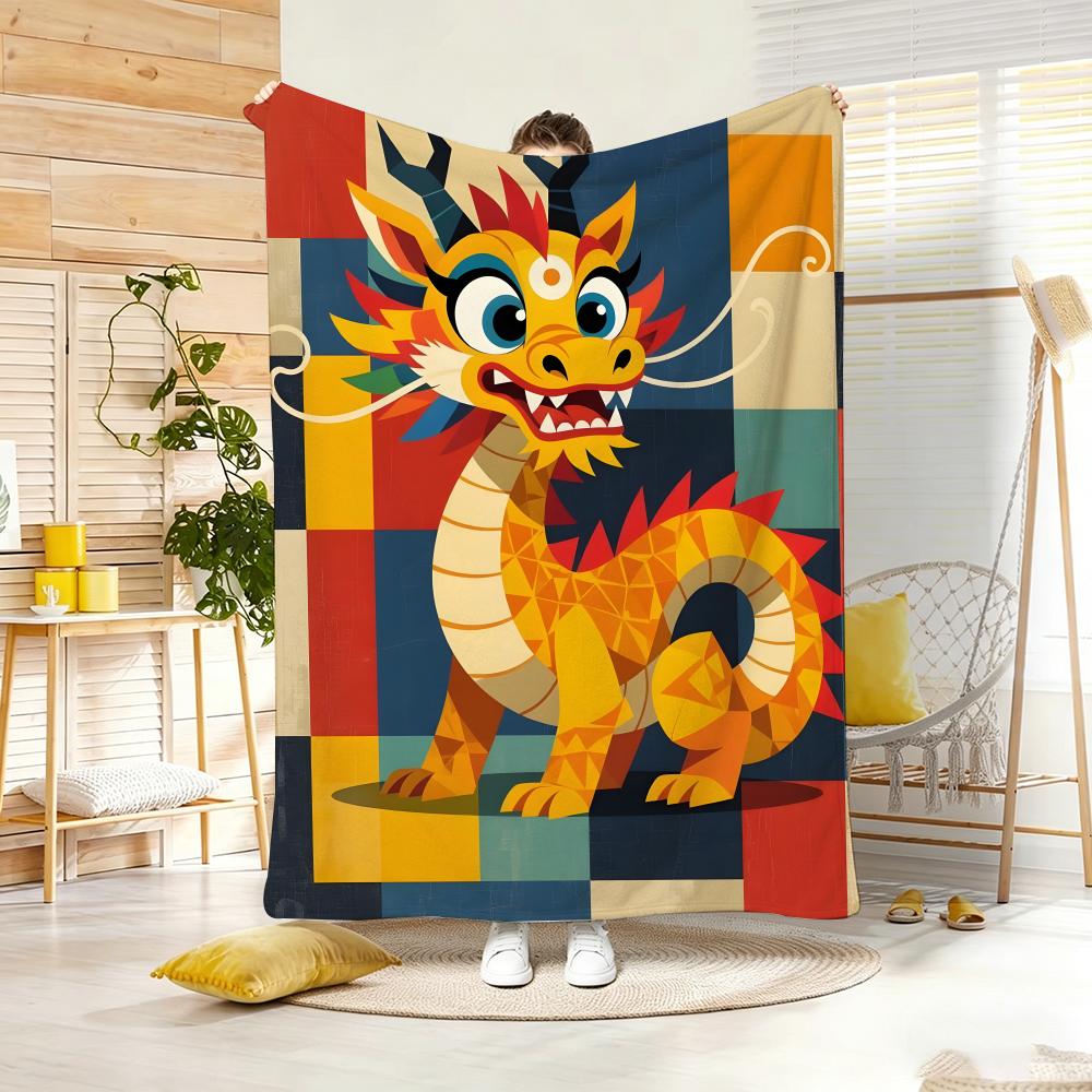 Art Illustration M-Mondrian Loong Throw Lightweight Flannel Blanket Soft Skin-Friendly For Summer Cooling